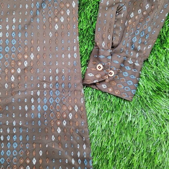 Vintage Van-Heusen Disco MOD Button Shirt Medium 19x28 Brown - Picture 9 of 11